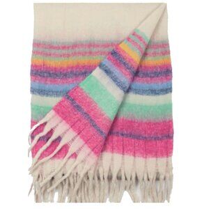 FREE PEOPLE Fringe Throw Blanket Skye Pink Blue White Stripes